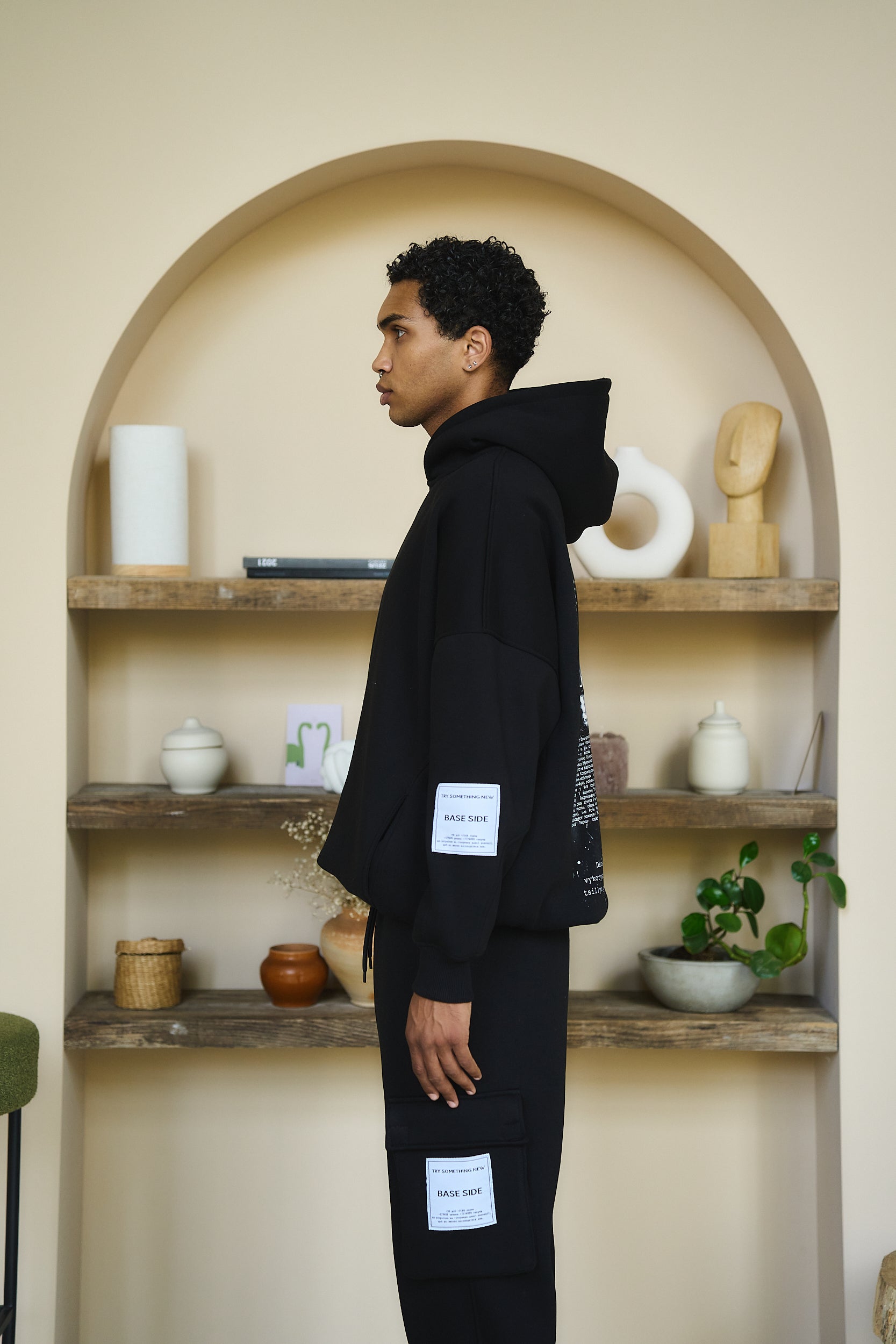 Oversize hoodie black with print