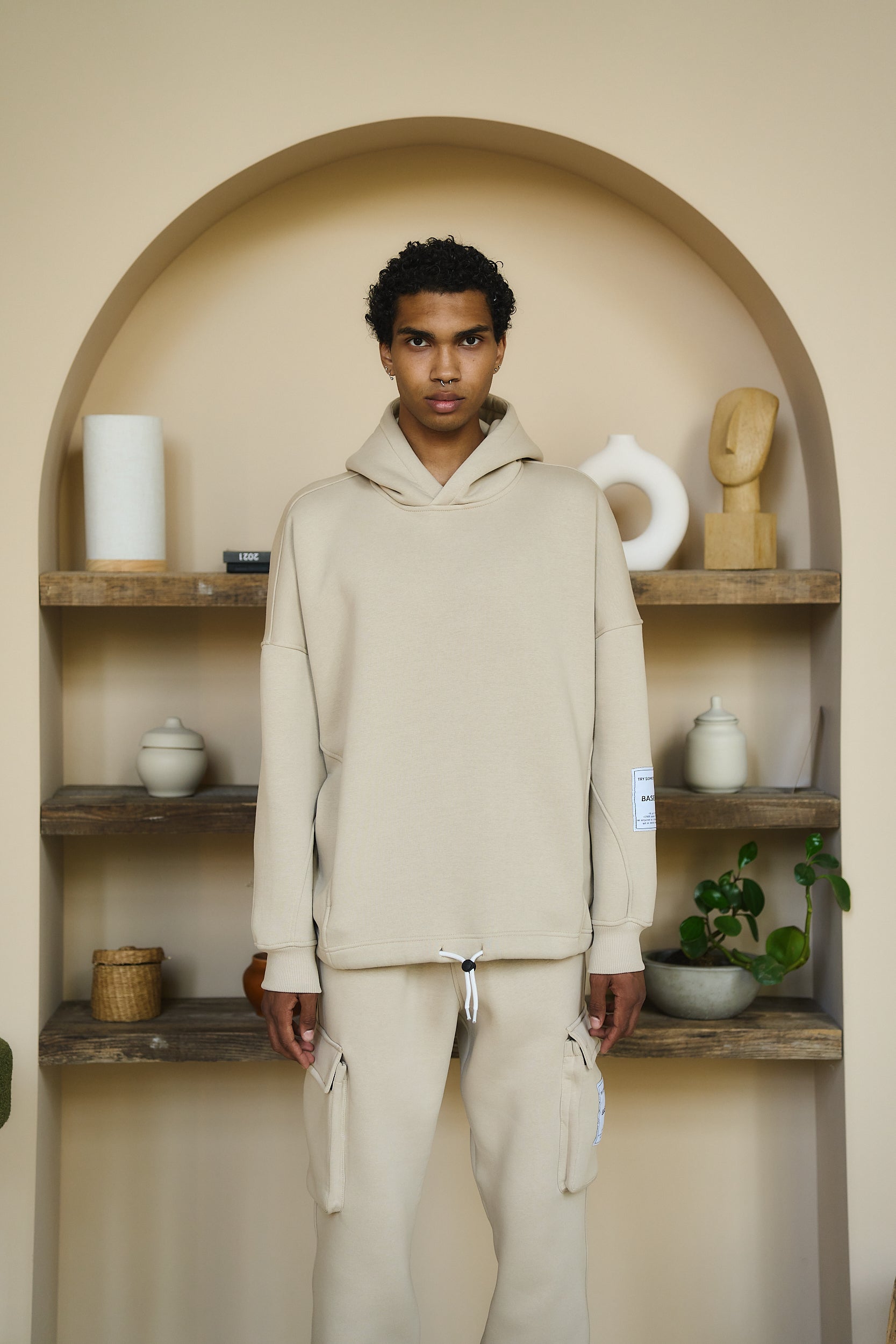 Oversize hoodie beige with print